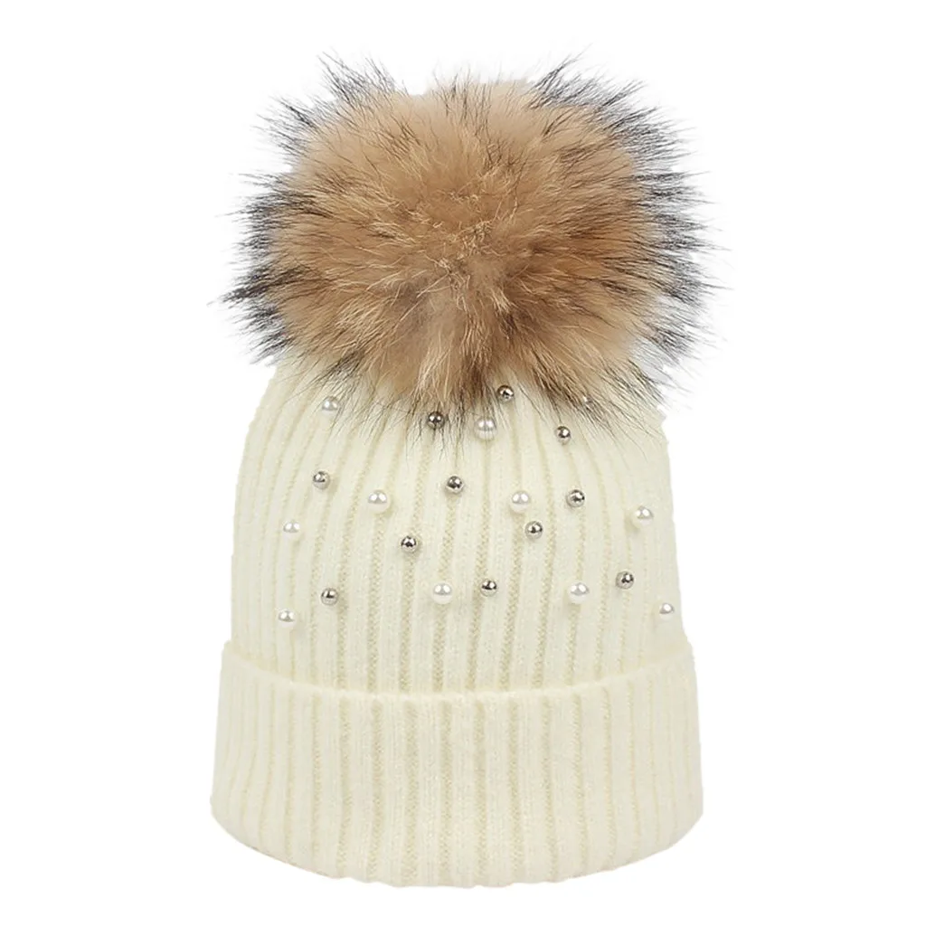 Новая теплая зимняя шапка для женщин и девочек, детская вязаная шерстяная шапочка с помпонами, белый, черный, серый, розовый цвет, осенне-зимняя шапка# A - Цвет: White