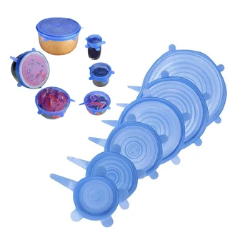 

Elastic Silicone Food Lids 6 Pieces Covers Reusable Silicone Caps Kitchenware Kitchen Accessories Utensils Cookware Stretch Lids