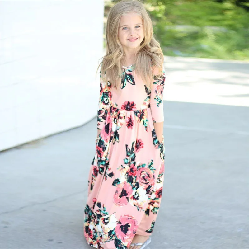 Toddler Kids Baby Girls Floral Summer Dress Beach Holiday Long Casual Dresses 