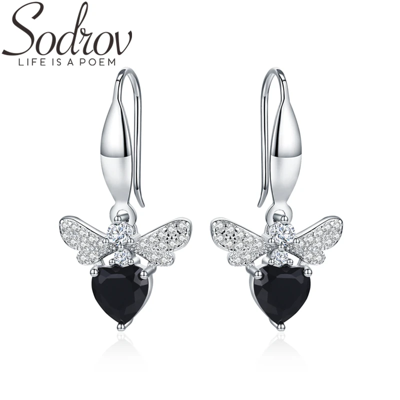 

SODROV Cute Natural Dragonfly 925 Sterling Silver Jewelry Wedding Drop Earrings for Women Boucle D'oreille I089