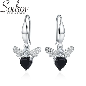 

SODROV Cute Natural Dragonfly 925 Sterling Silver Jewelry Wedding Drop Earrings for Women Boucle D'oreille I089