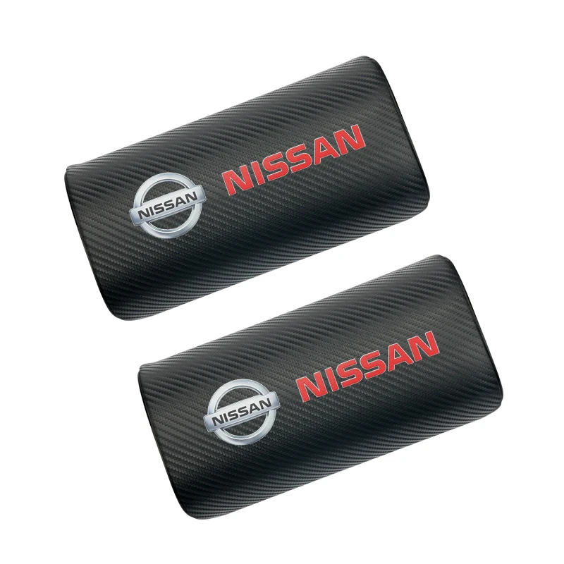

2Pcs Car Carbon Fiber Logo Headrest For Nissans Nismo Juke Note Navara Qashqai Sheet Both Sides PU Leather Car Neck Pillow