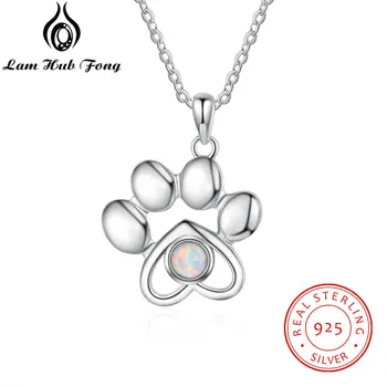 

Cute Animal Footprints Dog Footprints Paw Necklaces 925 Sterling Silver Opal Necklaces Pendants Gifts for Women (Lam Hub Fong)