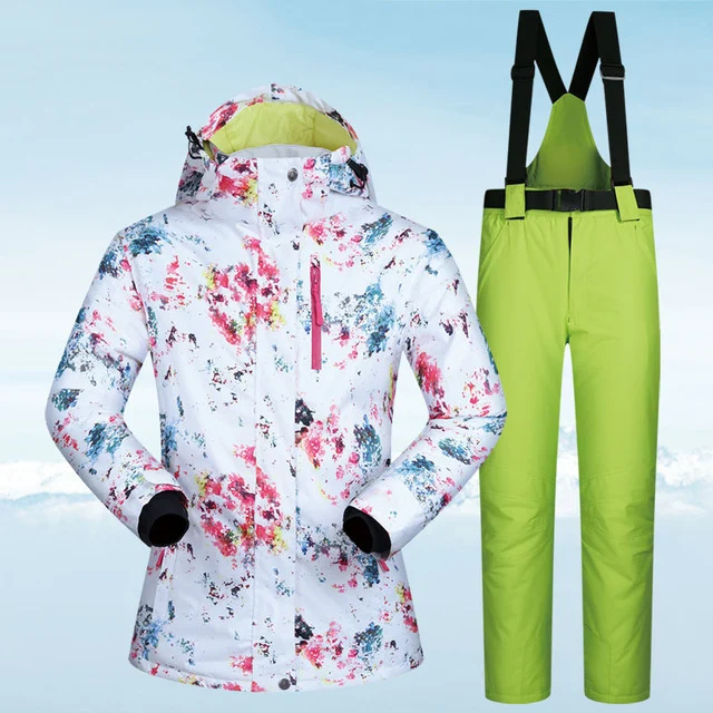 30 °C теплый лыжный костюм женский бренд женские лыжные брюки теплые водонепроницаемые дышащие лыжные и сноубордические костюмы - Цвет: CSPM AND green