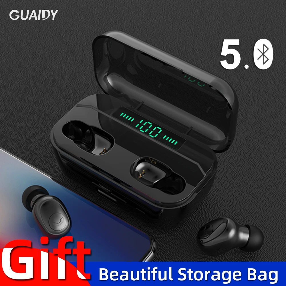 Phone Holder Bluetooth Earphone Power Bank LED Display Portable Sports For iPhone Huawei Earbuds Headset In Ear HD Stereo Call