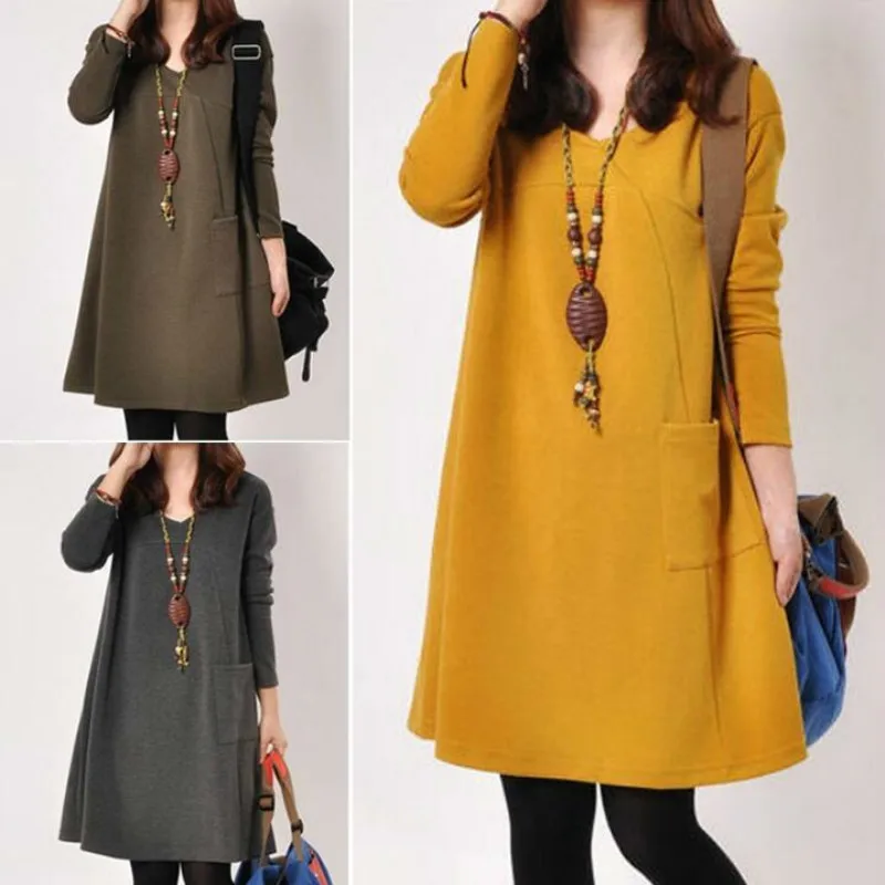 

M-4XL Autumn New Maternity Dresses Casual Large Size Pregnancy Dress Solid Color V-neck Loose Pregnant Women Dress Long Vestido