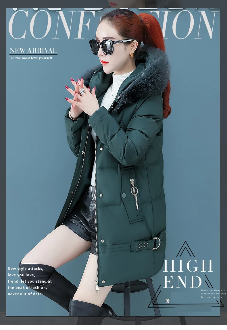 Женские однотонные толстовки с капюшоном, пуховик, новинка, Зимняя мода, с меховым воротником, на молнии, с карманами, на пуговицах, утепленная, свободная, длинная верхняя одежда