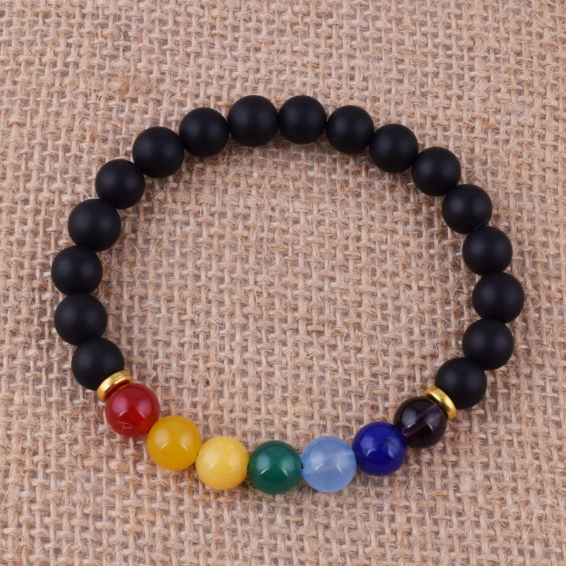 Мужской и женский браслет из черного матового камня 7 чакр восстанавливающие