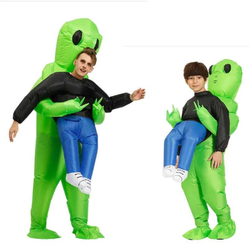 Halloween Cosplay Suit,Inflatable Green Alien Costumes for Adults and Children, Festival Party Supply,Holiday Carnival Costumes