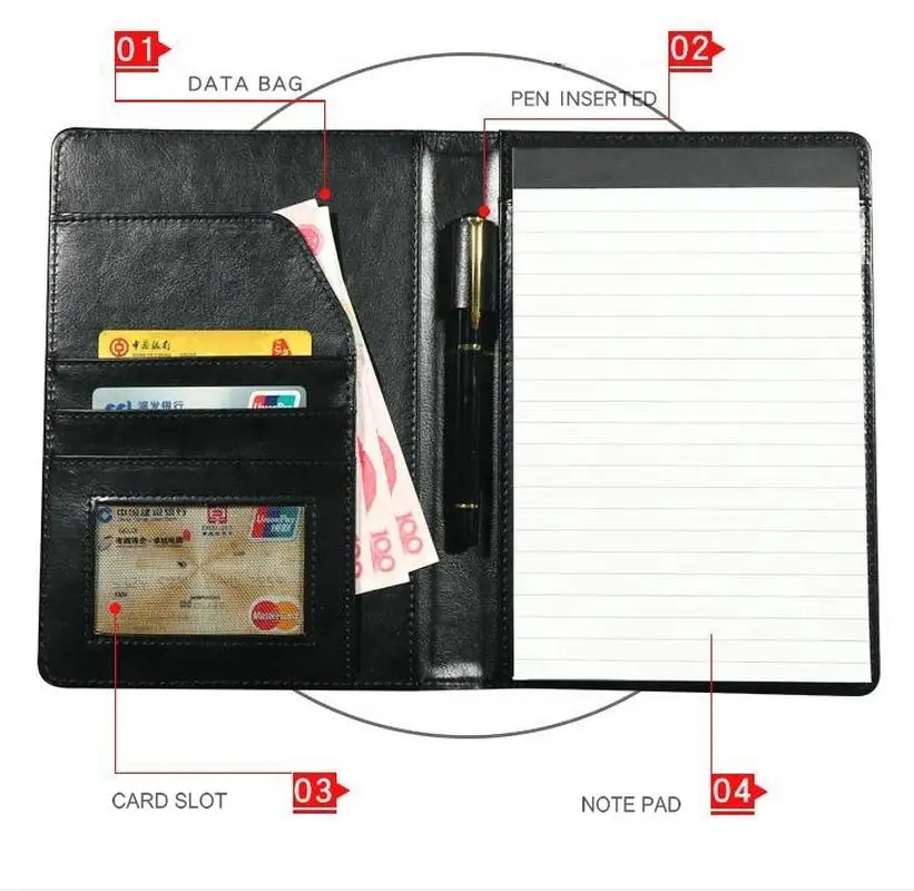 PU 가죽 Padfolio A5 메모장 홀더, 휴대용 A5 문서 정리, 비즈니스 포트폴리오