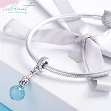 S925 стерлингового серебра fit Pandora браслет Синий Кристалл Олень Подвески 925 зима Лес животных бусины для ожерелья ювелирных изделий