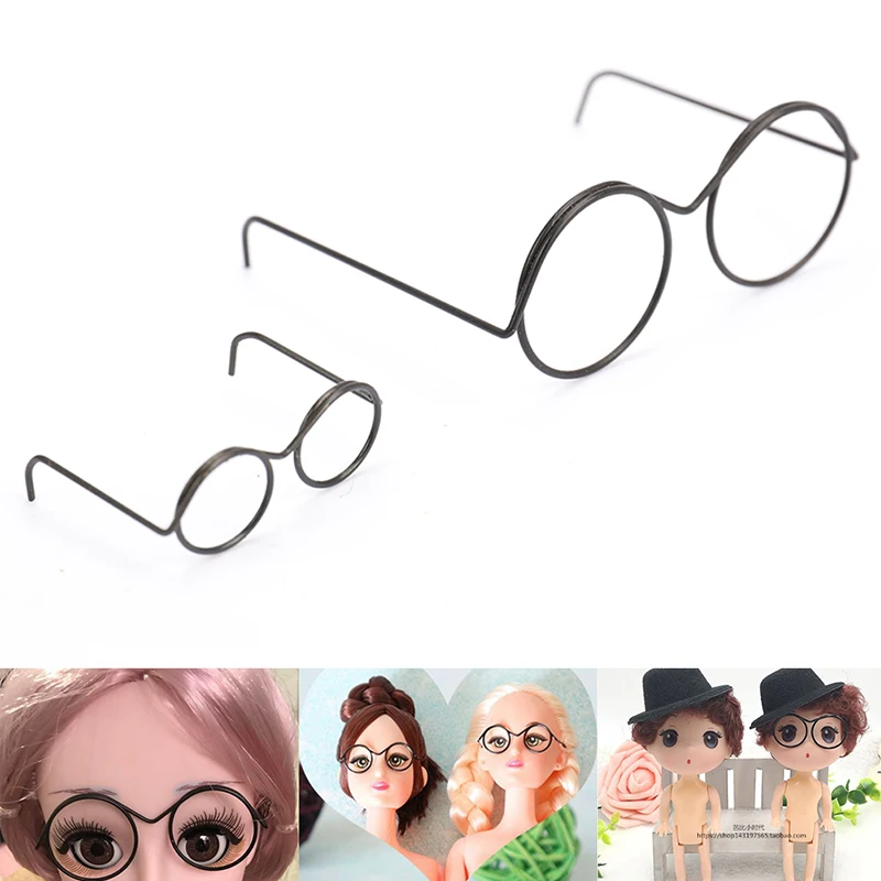 2PCS BlackTop Selling  Round Frame Lensless Retro Cool Doll Glasses For BJD Doll 1/6 30cm Doll Accessories