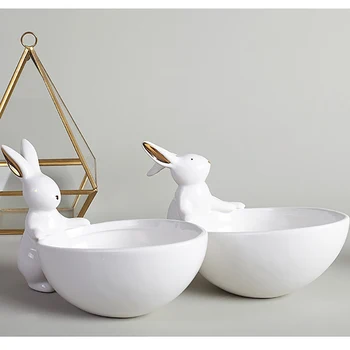 

Nordic Art Ceramic Rabbit Bowl Home Crafts Decoration Simple Living Room Bedroom Food Storage Box Jewelry Cosmetics Storage Tank