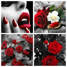 GATYZTORY 5D алмазная живопись Полная площадь DIY домашний декор мозаика Стразы Картина на холсте с логотипом на заказ Настенная картина роза и красные губы