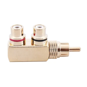 

New RCA Splitter,RCA Male to 2 RCA Female Right Angle Plug Splitter Adapters M/F Gold-Plated Metal Connector,gold
