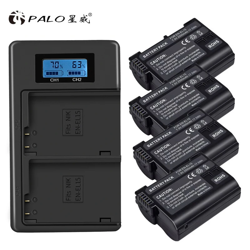 1 charger 4 battery PALO 4 шт. EN-EL15 батареи для камеры+ ЖК-дисплей зарядное устройство с usb-кабелем для Nikon d7200 d600 d850 d750 d7100 d610 d800E - Цвет: 1 charger 4 battery