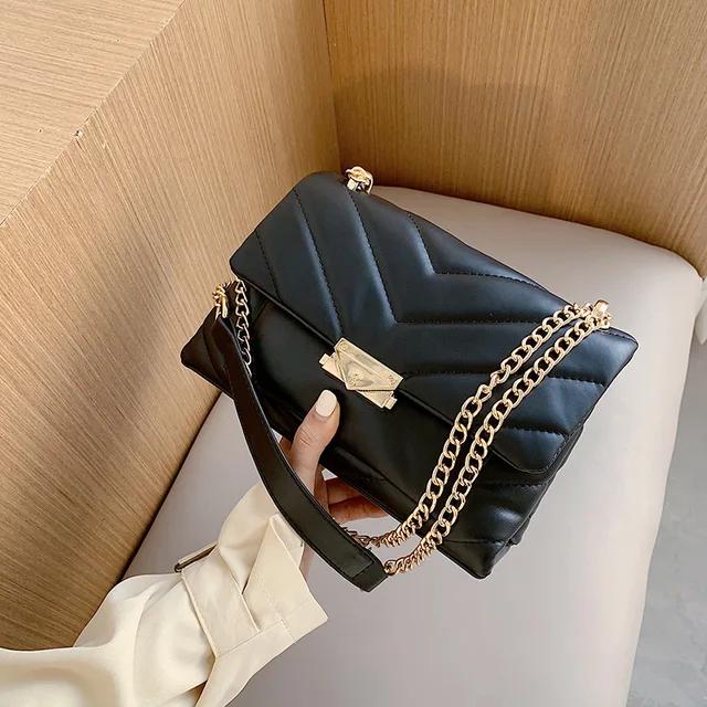 Fashion Quilting Square Women Shoulder Bags Designer Chain Crossbody Bag Luxury Pu Leather Crossbody Bag Female Small Falp Purse Black
