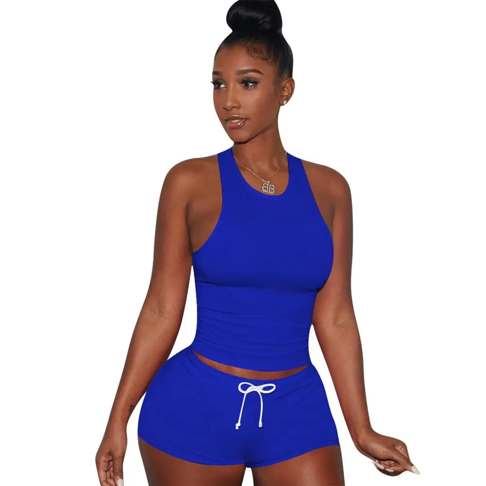 Casual Women Two Piece Set Sportwear Crop Top + Short Pants Tracksuit Women Summer Clothes For Women Solid 5 Color Plus Size 2X