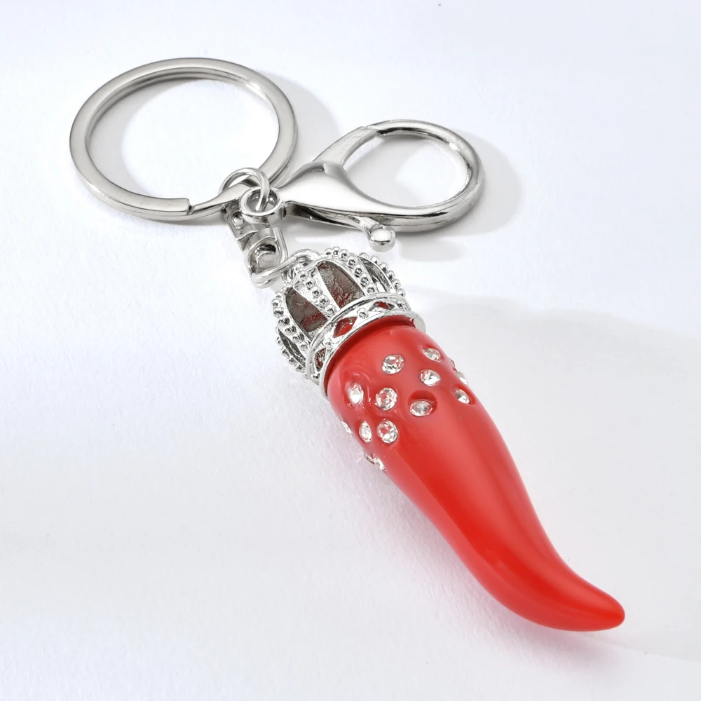 Italy Paprika Keychain Cubic Zirconia Red Chilli Key Chain For Women Bag Charm Keyring Cute Chilli Keychain For Girl Friend