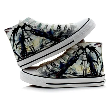 

High-Q Unisex Anime BLACK ROCK SHOOTER Yomi shoes Casual Canvas shoes BRS Kuroi Mato Flat bottom duck shoes plimsolls