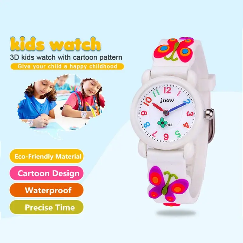 Детские силиконовые водонепроницаемые часы с 3D бабочкой для девочек, детские часы в подарок
