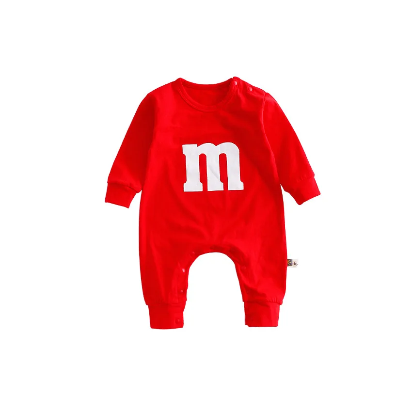 New Fashion Baby Boy Girl Letter M Romper Newborn Kids Long Sleeve Cartoon Printing Jumpsuit Casual Infant Clothing Outwear