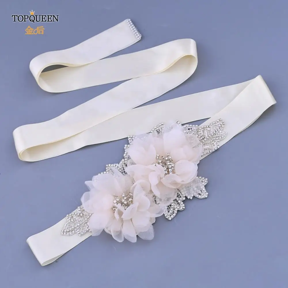TOPQUEEN S494 Wedding Flower Belt Maternity Dress Rhinestone Belts Blue Luxury Woman Belt Long Party Dress for Wedding Prom Belt
