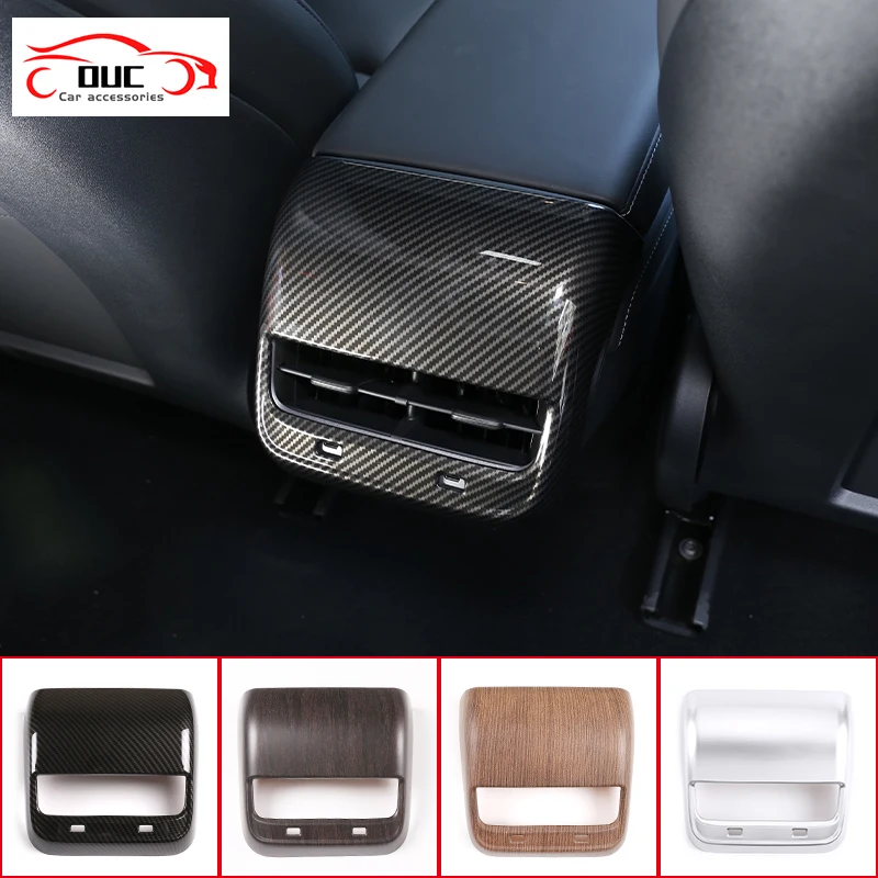 

Car Styling Carbon Fiber texture Rear Air Condition Outlet Frame Cover Trim For Tesla model3 2017-2021 Auto Interior Accessories