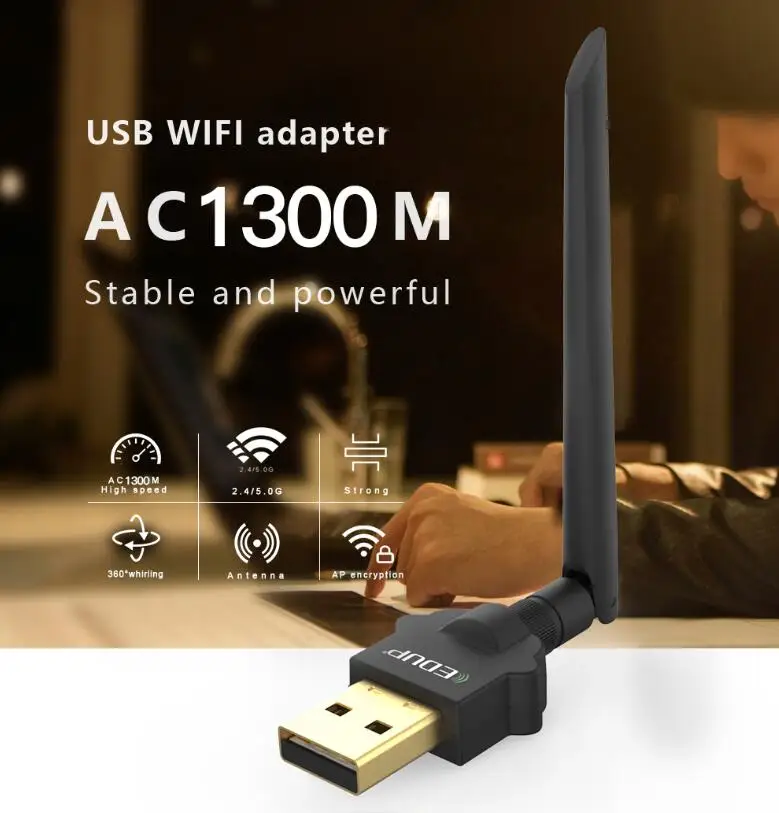 EDUP 1300 Мбит/с USB WiFi адаптер 5 ГГц USB Ethernet WiFi приемник AC WiFi ключ беспроводная сетевая карта 2dBi антенна для Windows/Mac
