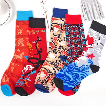 

Creative Dragon Phoenix Crane Chinese style long socks trend pattern fashion couple socks men and women comfortable wild socks