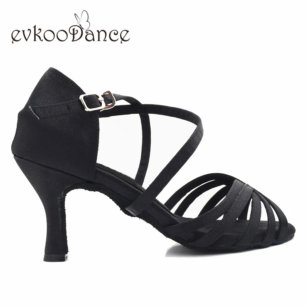 Танцевальные туфли; Zapatos De Baile; размеры США 4-12; черные атласные туфли для латинских танцев; высота каблука 7 см для женщин; NL318