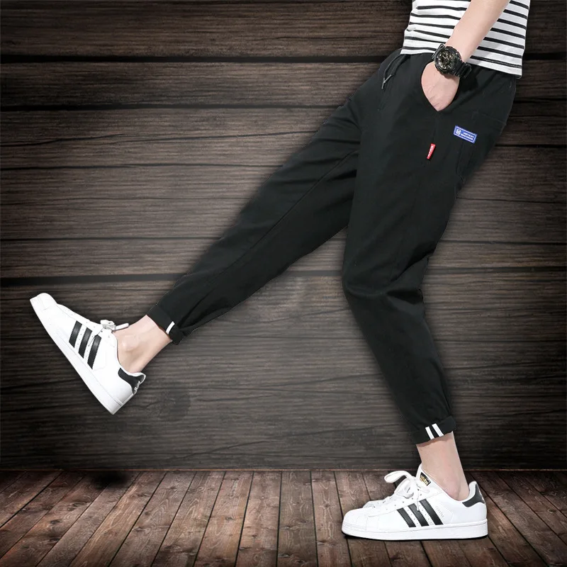 The Xu Men'S Wear | Spring And Summer Simple Solid Color with Drawstring Elastic Waist Pure Cotton Casual Capri Pants Men's