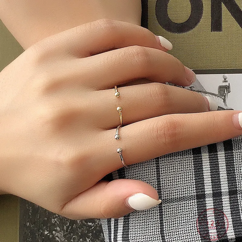 

925 Sterling Silver Minimalist Style Double Headed Bead Open Ring Adjustable Couple Gift Party Dress Jewelry Accessories