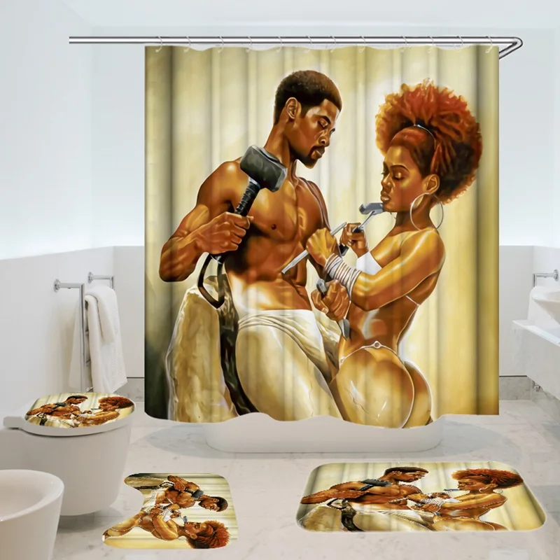 

Dafield Traditional African Women Shower Curtain Bathroom Mat Set