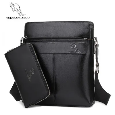 Black Set YUESKANGAROO роскошная сумка-мессенджер кожаная мужская сумка через плечо Маленькая мужская сумка через плечо для мужчин сумка-слинг деловая сумка - Цвет: Black Set