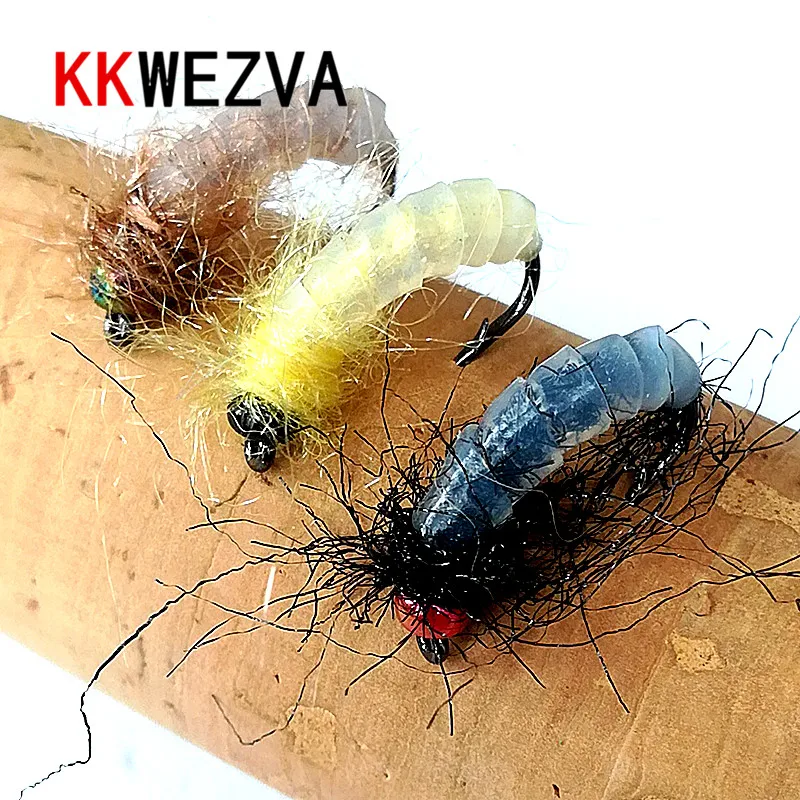 KKWEZVA 24 шт Искусственные Nymph Scud силиконовые кожи рыболовные крючки Мухи Для Летающая форель Рыбалка привлекает насекомых приманки