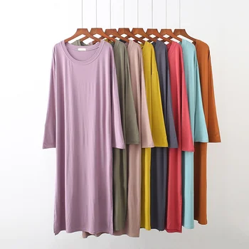 

Nightgowns Women Long Sleeve Spring Sleepshirts Printed Stretchy Trendy Simple Womens Pyjamas Casual 14 ColorsHOT