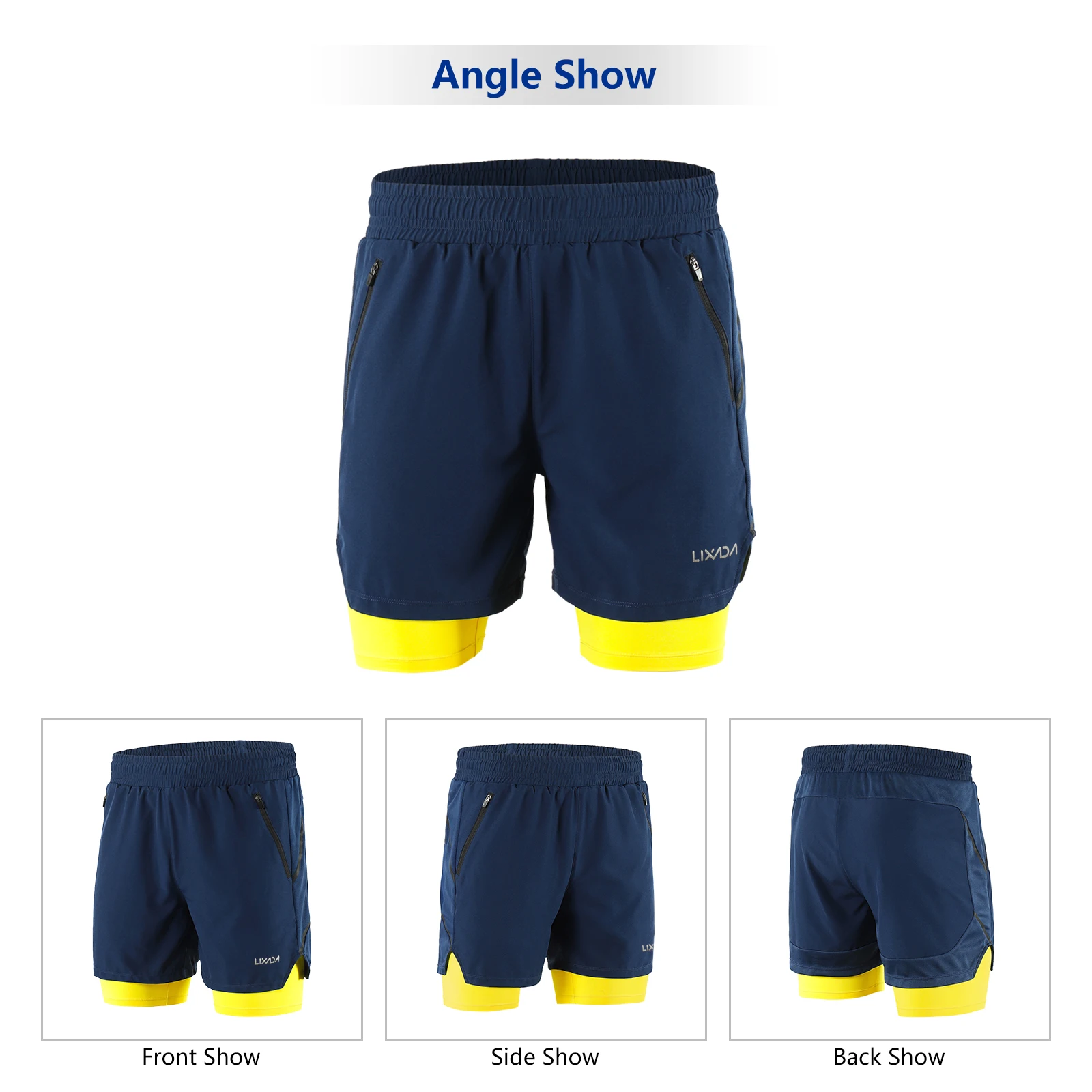 Pantaloncini da corsa da uomo, ad asciugatura rapida, corti, estivi, casual, leggeri, traspiranti, 2 in 1, per sport, palestra, vita elasticizzata, gamba larga, con tasca con cerniera e coulisse, 1