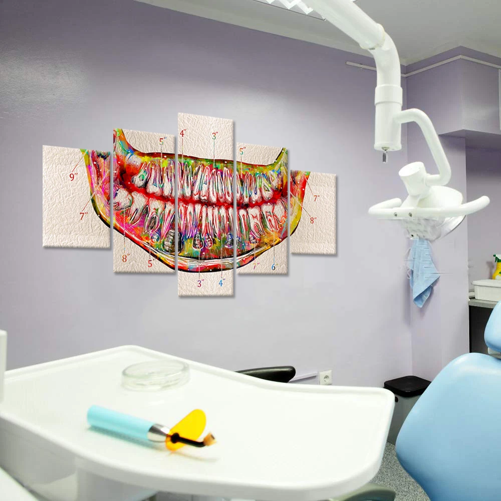 Большой 5 шт. холст настенное искусство акварельные зубы анатомический Авторский принт на холсте для стоматологической клиники офисный медицинский Декор стоматология