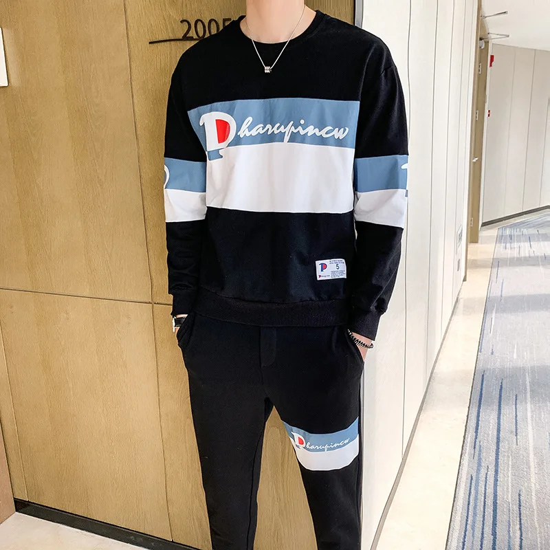 

Autumn Clothing New Style Men Hoodie Suit Online Celebrity Korean-style Fashion Long-sleeved T-shirt MEN'S Trousers Flow Sports