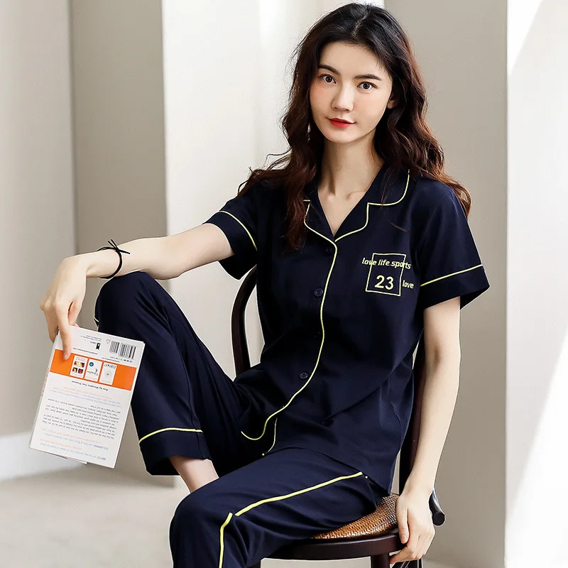 

Pajamas Female Spring Summer Pure Cotton Short Sleeve Trousers Two-Piece Set Korean-style Fresh Cute Cotton Japanese-style Homew
