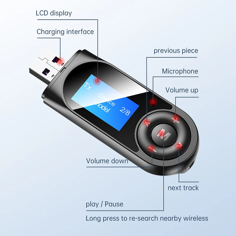 USB адаптер с цифровым ЖК дисплеем Bluetooth 5 0 AUX 3 мм|MP3-плеер для авто| |