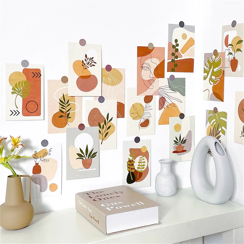 15pcs Abstract Decoration Cards Art Postcard Simple Orange Vase Diy 