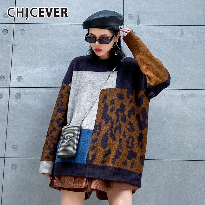 CHICEVER корейский лоскутный хит цветной свитер женский о-образный вырез длинный