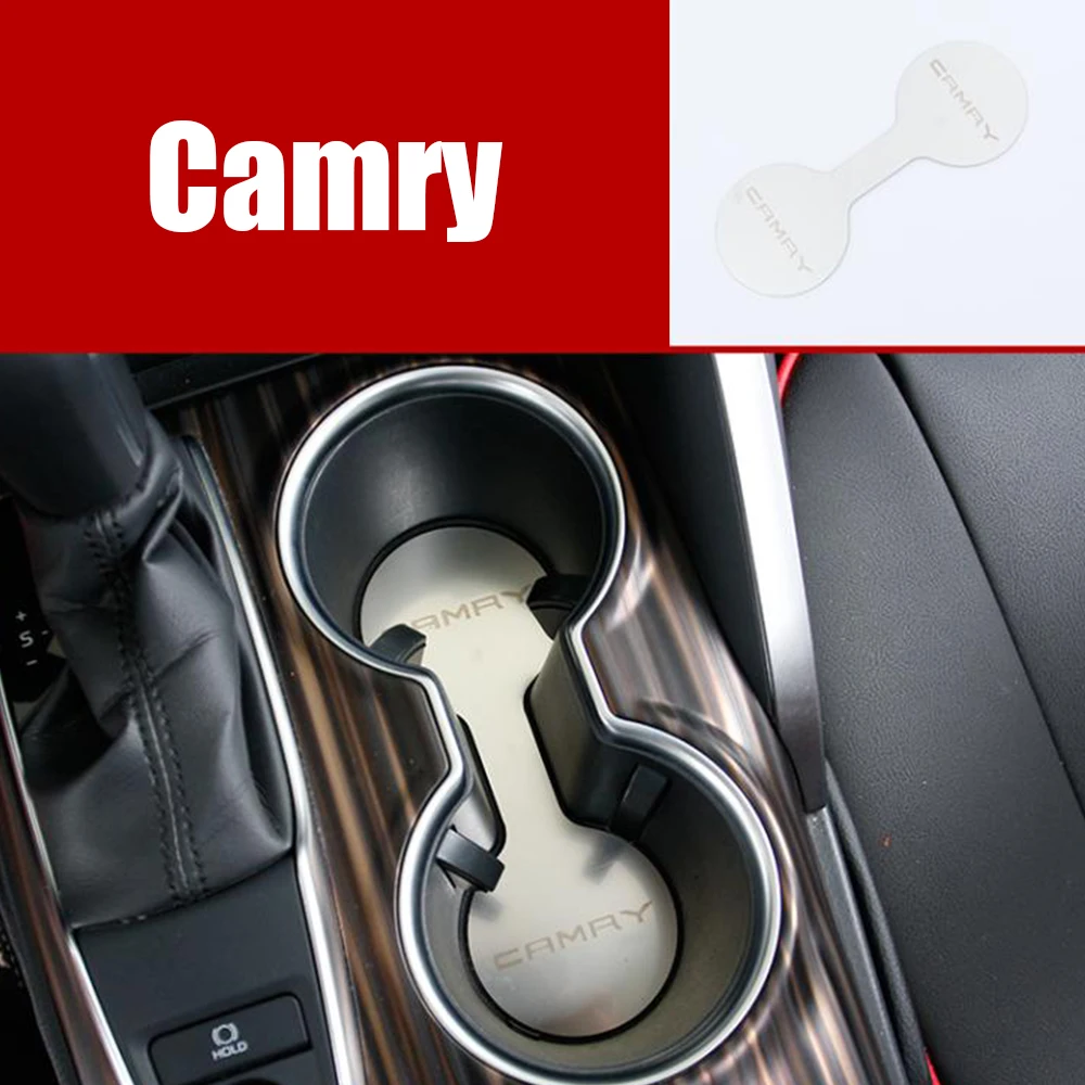 

For Toyota Camry 2018 2019 Front Seat Water Cup Armrest Panel Cover Trims Stainless Steel Sticker Car-Styling Accessories