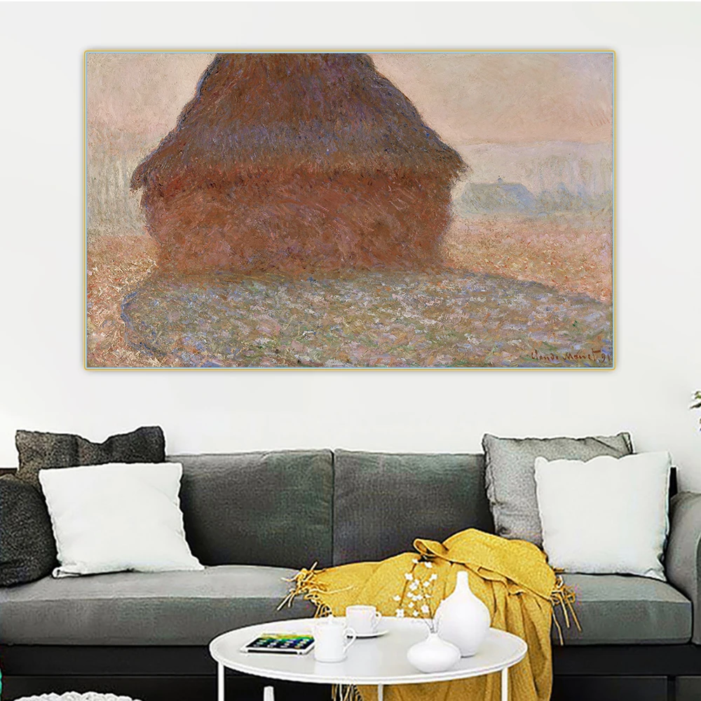 Citon Claude monet《Haystack in the Sunlight 1890》Canvas Oil Painting Art Poster Picture Wall Background Decor Home Decoration | Дом и сад