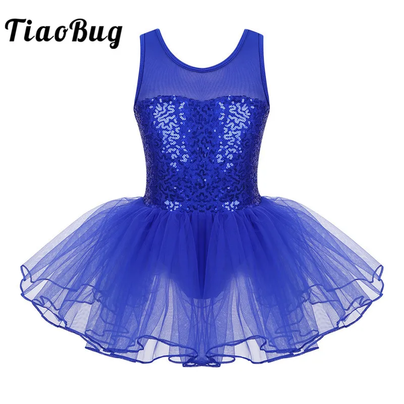 TiaoBug/детское балетное платье-пачка без рукавов из эластичной сетки с блестками, лирические танцевальные костюмы, гимнастический купальник, танцевальная одежда для девочек