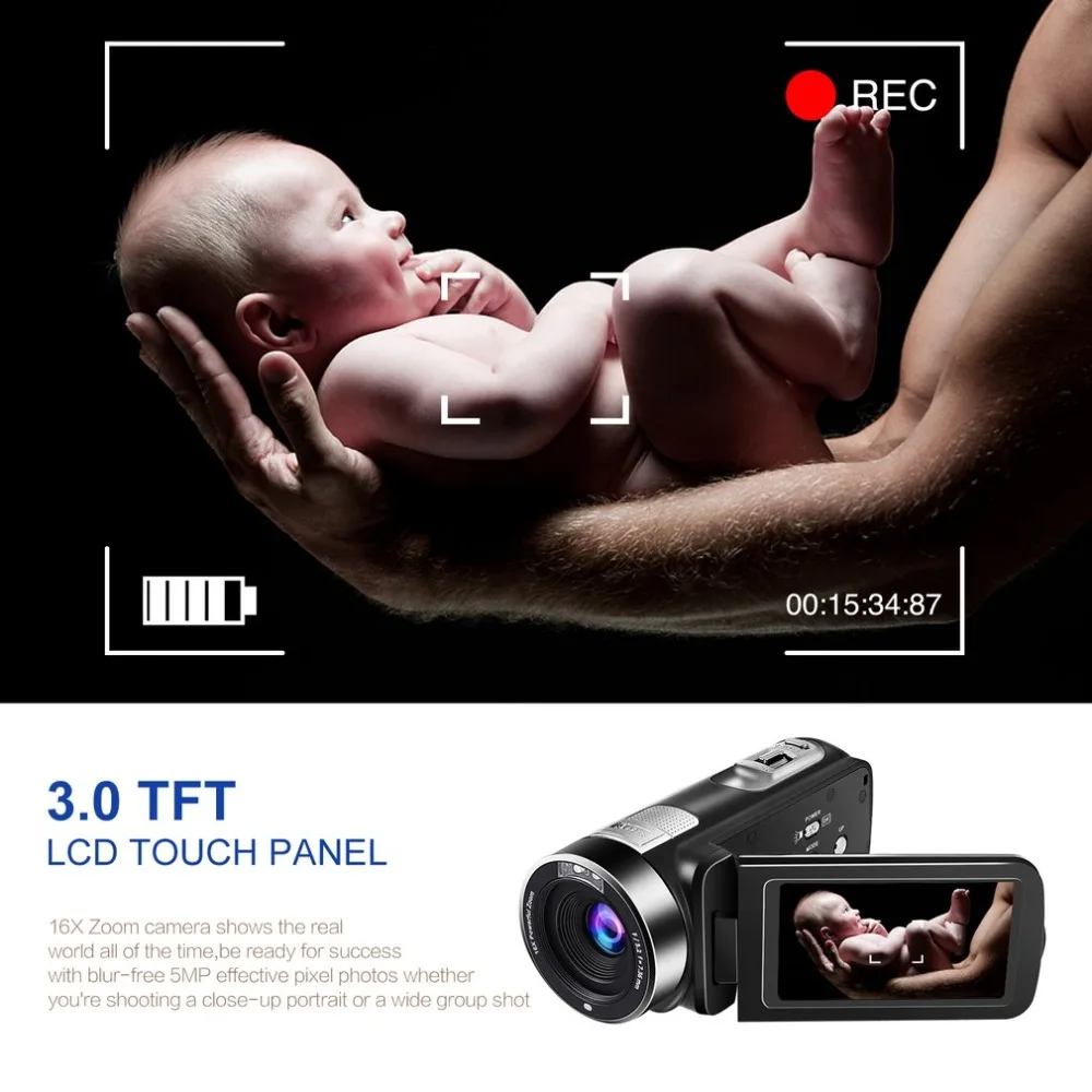 5,0 M HD КМОП-сенсор 3,0 дюймов TFT Flash Цифровой Камера 24,0 MP FHD ЖК-дисплей вращения Экран цифровой Камера с 16X цифровой зум