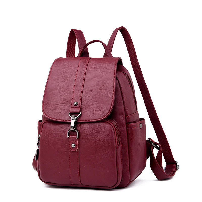Классический женский рюкзак, высококачественный Молодежный кожаный рюкзак для девочек-подростков, женская школьная сумка, рюкзак mochila Sac A Dos Femme - Цвет: Wine red