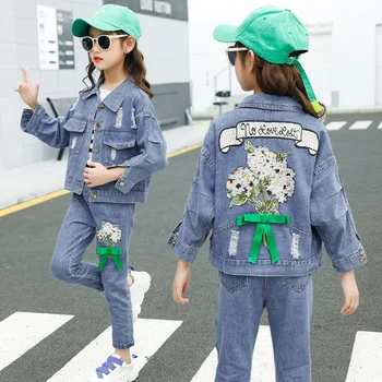 

Fashion Kids Jackets for Girls Spring Autumn Baby Denim Jacket Flower Embroidery Outerwear Coats for Teenagers Children Clothing
